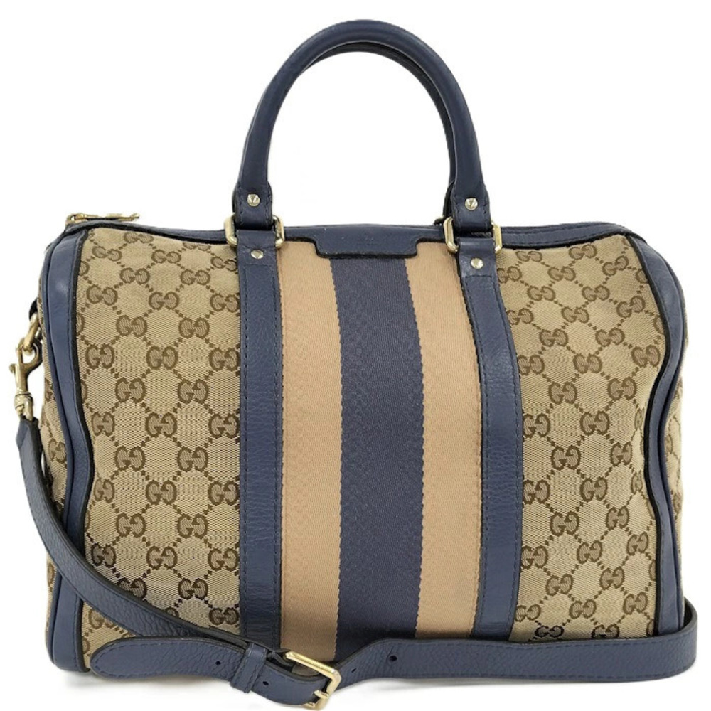 Gucci Handbag GG Canvas Leather Beige Blue